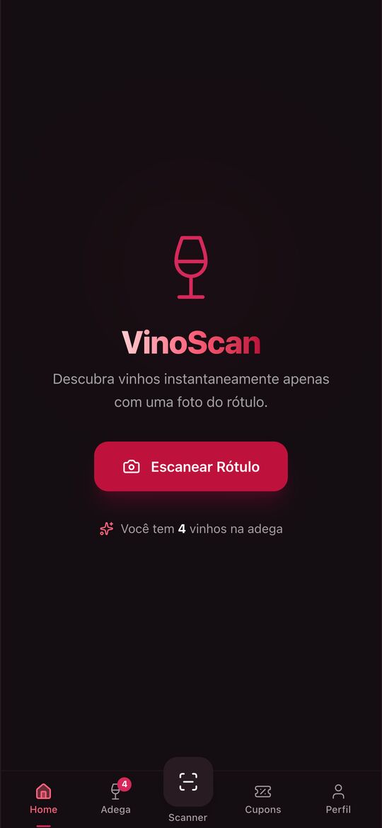 Tela inicial do VinoScan com o botão Escanear Rótulo